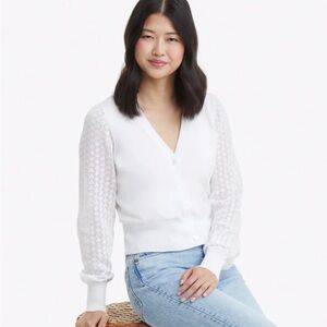 Draper James White V-Neck Sweater - M